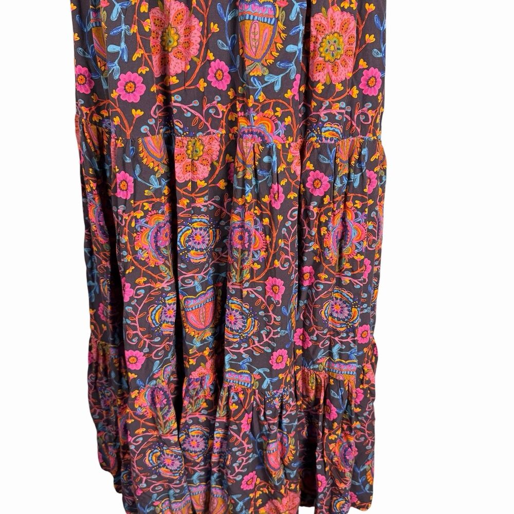 Natural Life Gypsy Tiered Maxi Skirt XL Folk Dark Floral Boho Festival Smocked - Picture 3 of 6